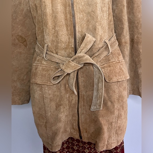 Y2K NEUTRAL ZONE Brown Suede Leather Jacket Belt Coat Indie Sleeze Western Sz 2X - Picture 5 of 16